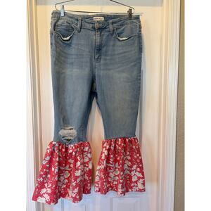 #11FJ Upcycled Flare Jeans Cropped Stretch Bohemian Size 16 W